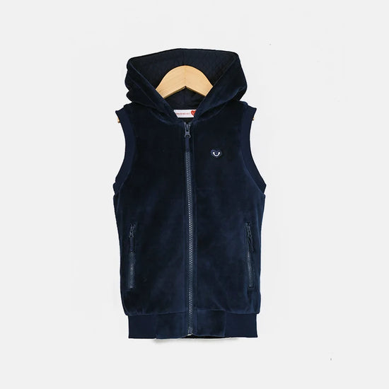 Childhood Clothing Boy/Girl School Vest Navy Velour Lining Hooded Outside Vest Front Zippers and Embroidered Heart Kids Tops